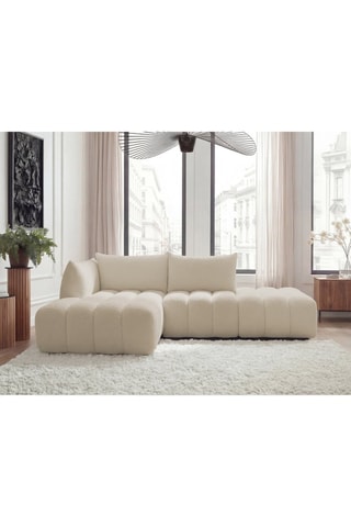 Canapé d'angle gauche Azra - Beige - 4 places - en tissu bouclette