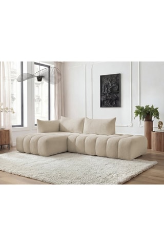 Canapé d'angle gauche Azra - Beige - 4 places - en tissu bouclette