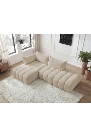 Canapé d'angle gauche Azra - Beige - 4 places - en tissu bouclette