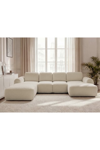 Canapé d'angle droit convertible Montaigne - Beige - 5 places - En tissu bouclette
