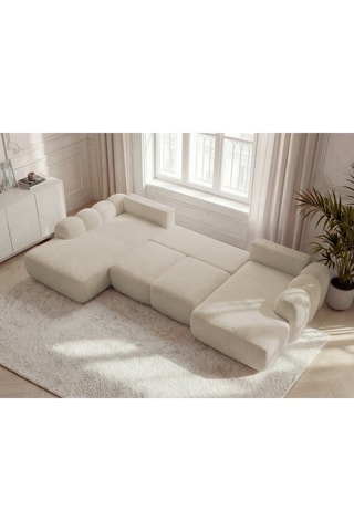 Canapé d'angle droit convertible Montaigne - Beige - 5 places - En tissu bouclette