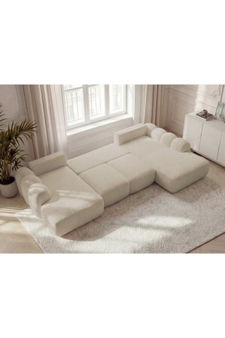 Canapé d'angle gauche convertible Montaigne - Beige - 5 places - En tissu bouclette