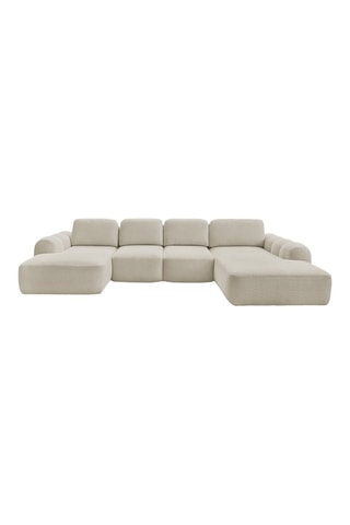 Canapé d'angle gauche convertible Montaigne - Beige - 5 places - En tissu bouclette