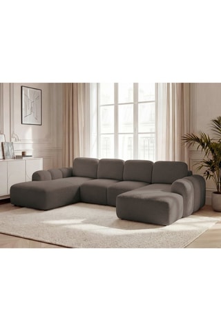 Canapé d'angle droit convertible Montaigne - Marron - 5 places - En tissu bouclette