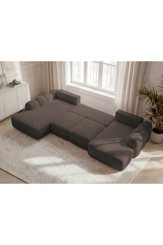 Canapé d'angle droit convertible Montaigne - Marron - 5 places - En tissu bouclette