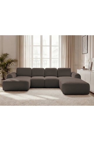 Canapé d'angle gauche convertible Montaigne - Marron - 5 places - En tissu bouclette