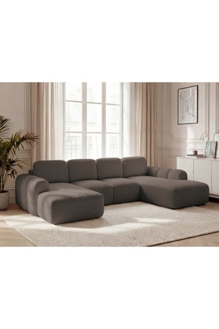 Canapé d'angle gauche convertible Montaigne - Marron - 5 places - En tissu bouclette