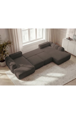 Canapé d'angle gauche convertible Montaigne - Marron - 5 places - En tissu bouclette