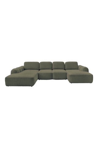 Canapé d'angle panoramique droit convertible - Vert olive - En tissu bouclette 