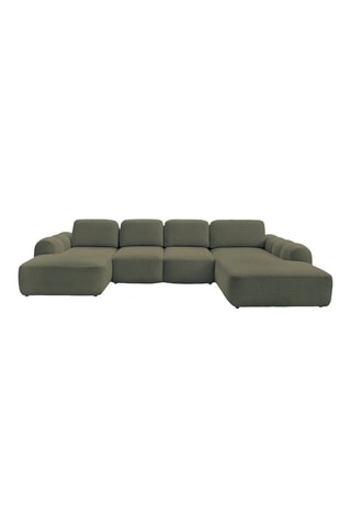 Canapé d'angle panoramique gauche convertible - Vert olive - En tissu bouclette