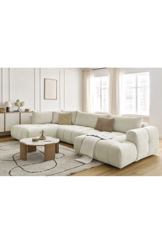 Canapé d'angle droit panoramique convertible Fugi - Beige - 5 places - Tissu toucher lisse - Couchage 324 x 135 cm