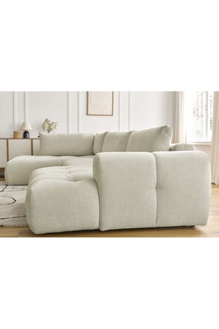Canapé d'angle droit panoramique convertible Fugi - Beige - 5 places - Tissu toucher lisse - Couchage 324 x 135 cm