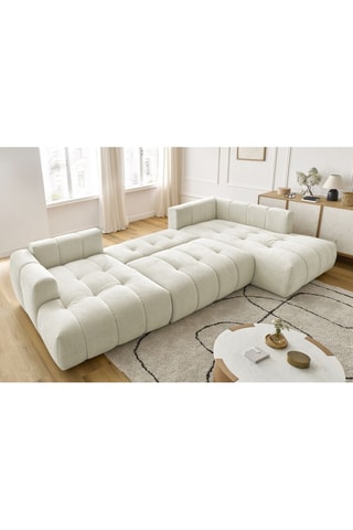 Canapé d'angle gauche panoramique convertible Fugi - Beige - 5 places - Tissu toucher lisse - Couchage 324 x 135 cm
