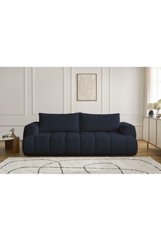 Canapé droit convertible Fuji - Bleu foncé - 3 places - Tissu bouclette - Couchage 154 x 192 cm