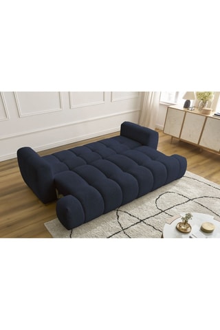 Canapé droit convertible Fuji - Bleu foncé - 3 places - Tissu bouclette - Couchage 154 x 192 cm