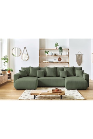 Canapé d'angle gauche panoramique convertible Envy - Kaki - Couchage 330 x 139 cm