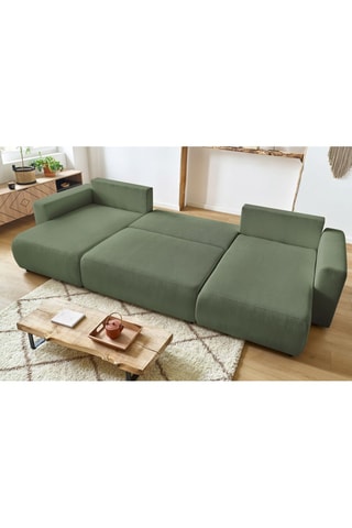 Canapé d'angle gauche panoramique convertible Envy - Kaki - Couchage 330 x 139 cm