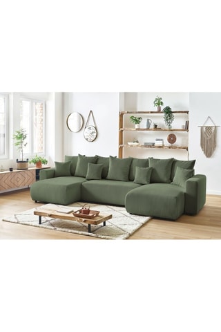 Canapé d'angle gauche panoramique convertible Envy - Kaki - Couchage 330 x 139 cm