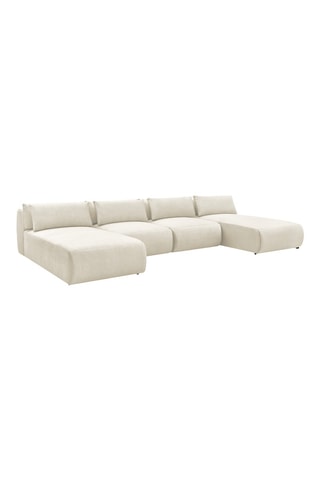 Canapé d'angle panoramique Jana - Beige - 4 places - En tissu velours