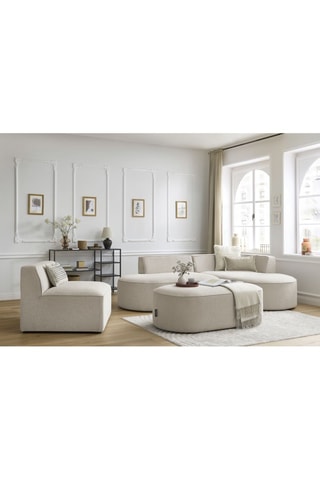 Canapé d'angle droit modulable, chauffeuse et pouf  Rousseau Beige