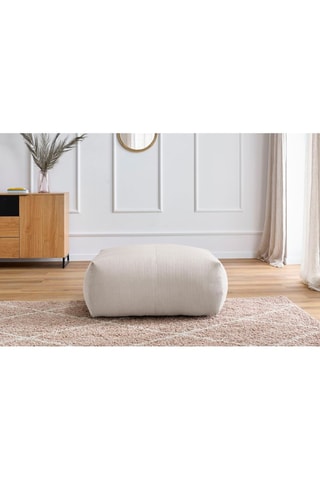 Pouf carré Voltaire - Beige - Toucher velours côtelé