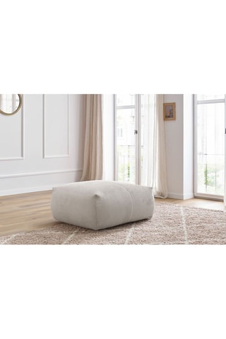 Pouf carré Voltaire - Beige - Toucher velours côtelé