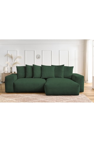 Canapé d'angle réversible Voltaire - Vert foncé - 4 places - En polyester - Toucher velours côtelé