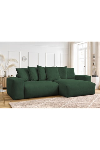 Canapé d'angle réversible Voltaire - Vert foncé - 4 places - En polyester - Toucher velours côtelé