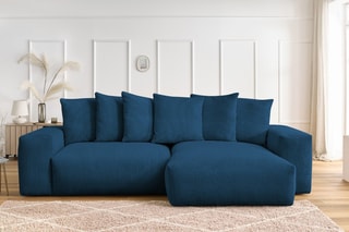 Canapé d'angle réversible Voltaire - Bleu foncé - 4 places - En polyester - Toucher velours côtelé