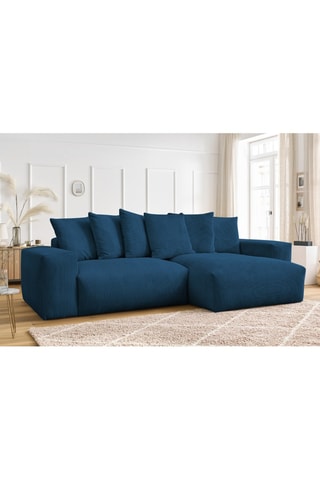 Canapé d'angle réversible Voltaire - Bleu foncé - 4 places - En polyester - Toucher velours côtelé