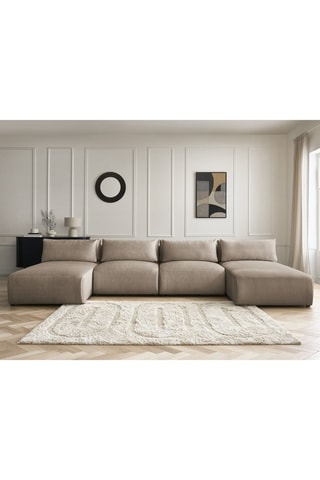 Canapé d'angle panoramique réversible Jana - Taupe - 4 places - En tissu velours