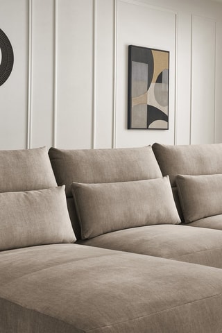 Canapé d'angle panoramique réversible Jana - Taupe - 4 places - En tissu velours