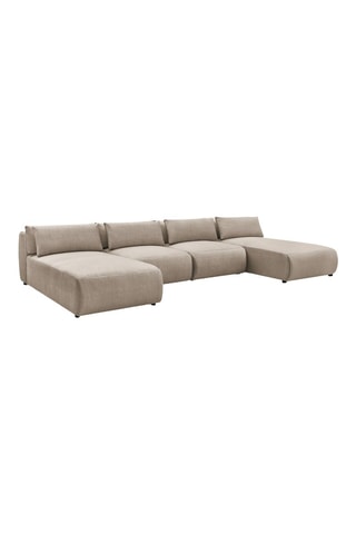 Canapé d'angle panoramique réversible Jana - Taupe - 4 places - En tissu velours