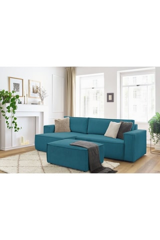 Canapé d'angle réversible et pouf Nihad - Bleu canard - Velours côtelé 