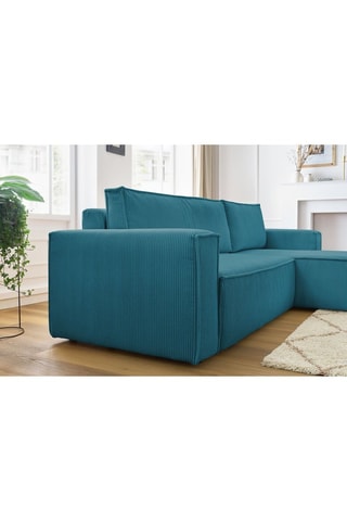Canapé d'angle réversible et pouf Nihad - Bleu canard - Velours côtelé 