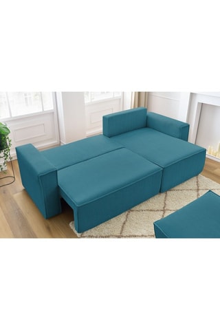 Canapé d'angle réversible et pouf Nihad - Bleu canard - Velours côtelé 