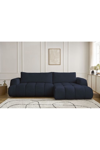 Canapé d'angle droit convertible Fuji - Bleu foncé - 3 places - Tissu bouclette - Couchage 154 x 228 cm
