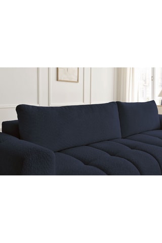 Canapé d'angle droit convertible Fuji - Bleu foncé - 3 places - Tissu bouclette - Couchage 154 x 228 cm
