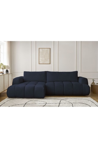 Canapé d'angle gauche convertible Fuji - Bleu foncé - 3 places - Tissu bouclette - Couchage 154 x 228 cm