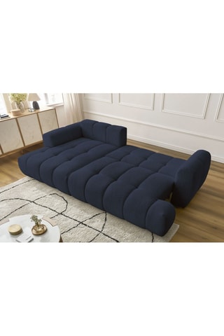 Canapé d'angle gauche convertible Fuji - Bleu foncé - 3 places - Tissu bouclette - Couchage 154 x 228 cm