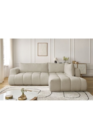 Canapé d'angle droit convertible Fuji - Beige - 3 places - Tissu bouclette - Couchage 154 x 228 cm