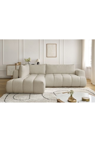 Canapé d'angle gauche convertible Fuji - Beige - 3 places - Tissu bouclette - Couchage 154 x 228 cm