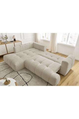 Canapé d'angle gauche convertible Fuji - Beige - 3 places - Tissu bouclette - Couchage 154 x 228 cm