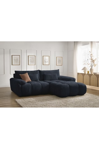 Canapé d'angle droit Ivane - Bleu foncé - 3 places - En tissu texturé