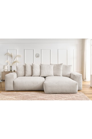 Canapé d'angle réversible Voltaire - Beige - 4 places - En polyester - Toucher velours côtelé