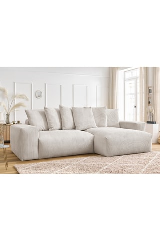 Canapé d'angle réversible Voltaire - Beige - 4 places - En polyester - Toucher velours côtelé