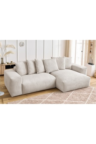 Canapé d'angle réversible Voltaire - Beige - 4 places - En polyester - Toucher velours côtelé