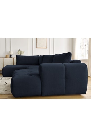Canapé d'angle droit panoramique convertible Fugi - Bleu foncé - 5 places - Tissu toucher lisse - Couchage 324 x 135 cm