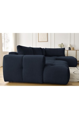 Canapé d'angle gauche panoramique convertible Fugi - Bleu foncé - 5 places - Tissu toucher lisse - Couchage 324 x 135 cm