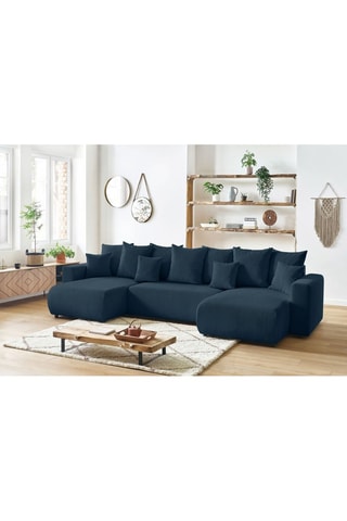 Canapé d'angle panoramique convertible Envy - Bleu canard - Couchage 330 x 139 cm